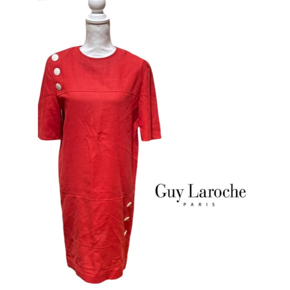 Vintage GUY LAROCHE Paris Red Linen Nautical Dress